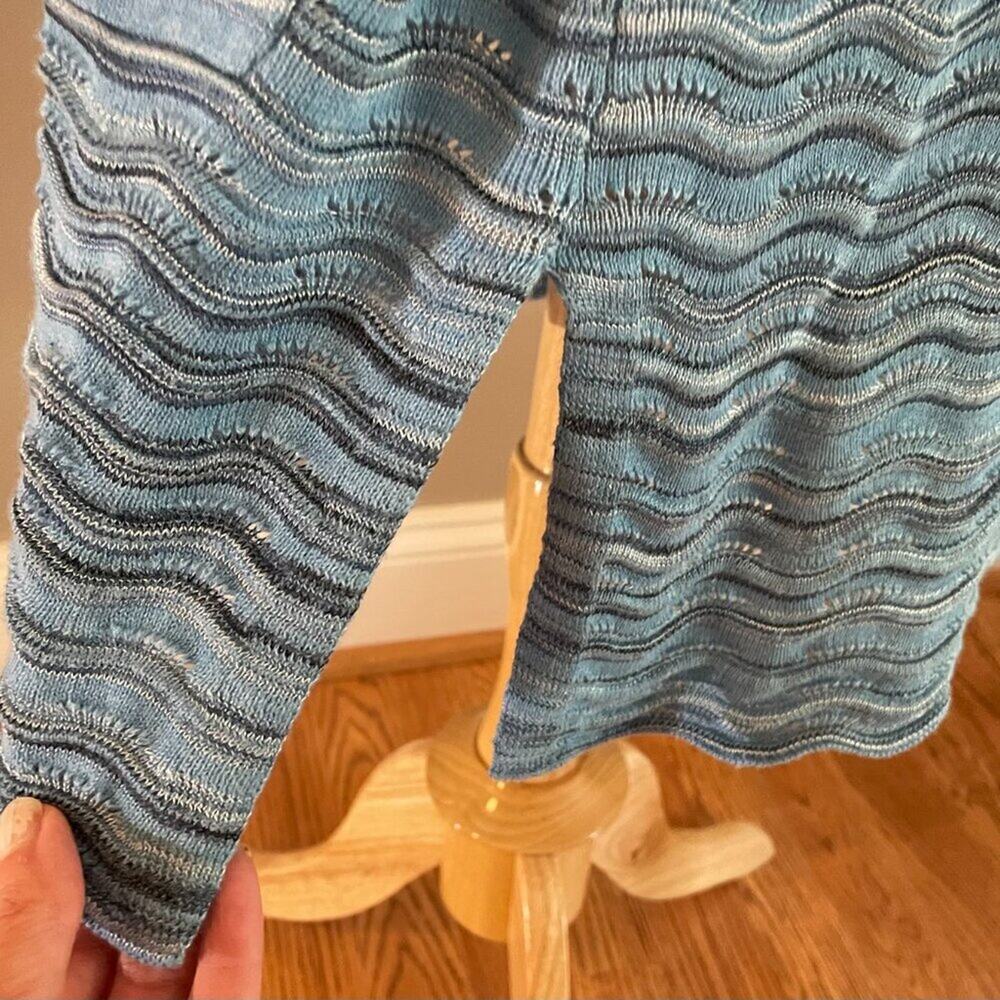 Isaac Mizrahi Live! Blue Wavy Boho Chevron Print Long Open Cardigan Duster, XL - Picture 6 of 12